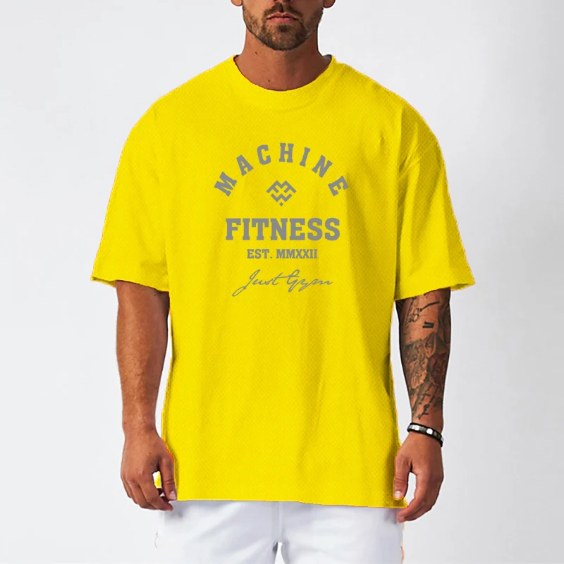 

Футболка мужская оверсайз с коротким рукавом, свободная одежда для спортзала, сетчатые топы для бодибилдинга, топ для фитнеса, уличная спортивная футболка в стиле хип-хоп