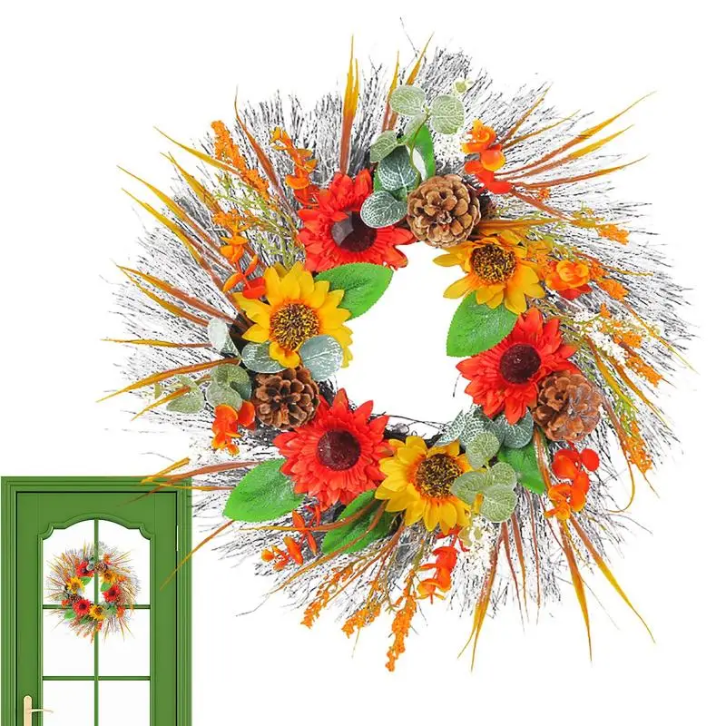 

Fall Wreath Artificial Pine Cones Wheat Ears Fall Harvest Wreath Harvest Wreath 16 Inch Autumn Front Door Wreath Fall