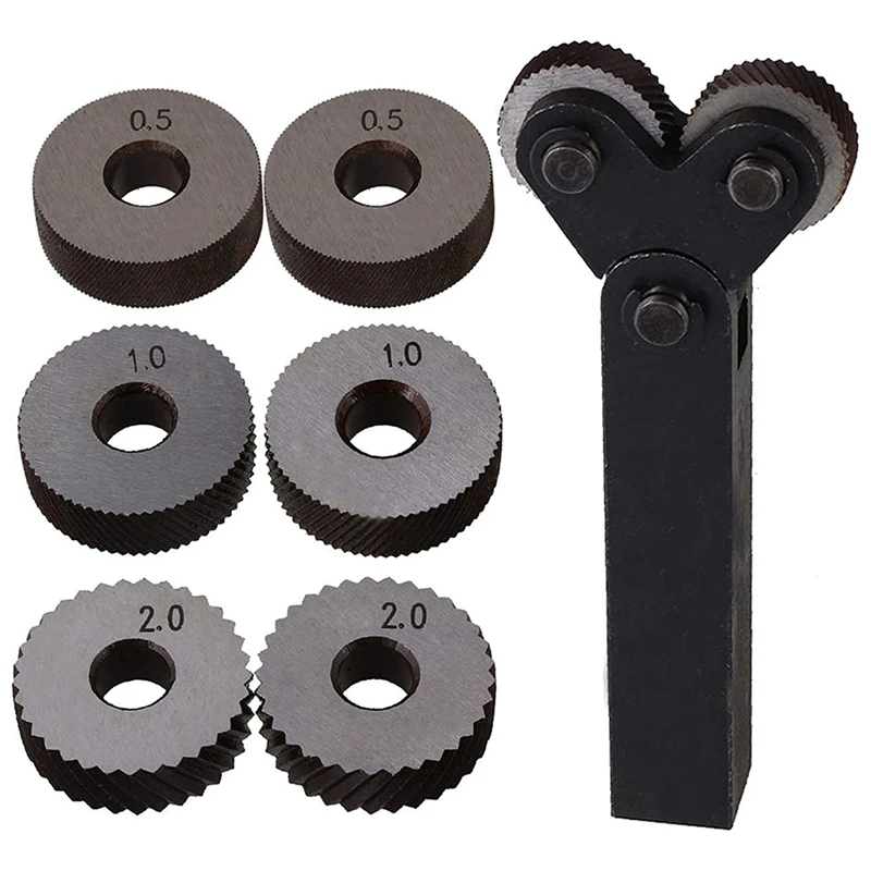

HOT Dual Wheel Knurling Tool Kit 7Pcs 0.5Mm 1Mm 2Mm Wheel Linear Pitch Knurl Set Steel Lathe Cutter Wheel Knurling Tool Set