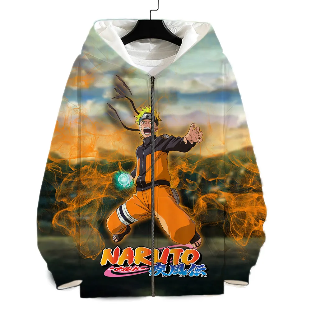 

Толстовка мужская с капюшоном, повседневный свитшот на молнии, с мультяшным аниме принтом Наруто, крутая уличная одежда с 3D принтом, пальто