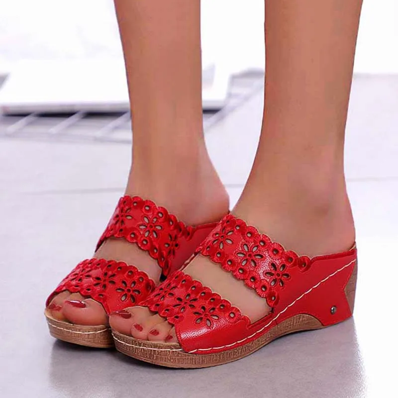 

2022 New Women Shoes Sandals Peep Toe Sandals Woman Retro Walking Shoes Indoor Outdoor Wedge Shoes Breathable Female Footwear