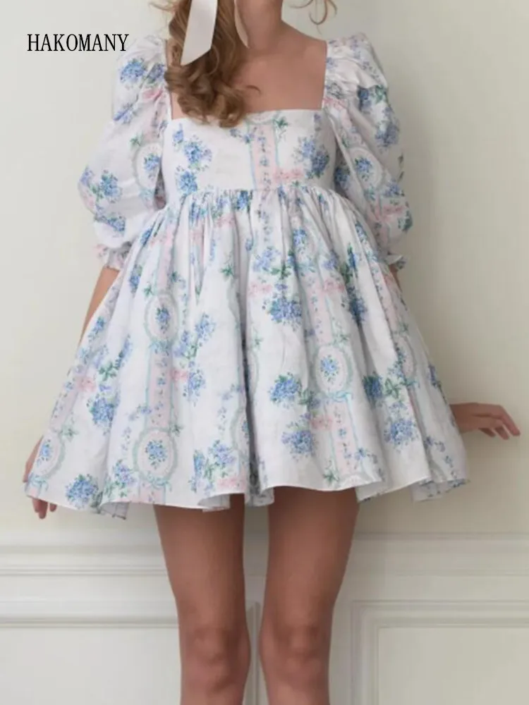 

Женское мини-платье с пышными рукавами, Белое Бальное Платье с квадратным вырезом и цветочным принтом в стиле ретро, лето 2022