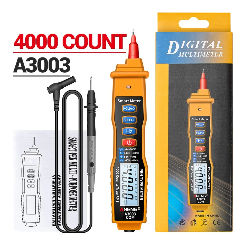 

A3003 Digital Multimeter Pen Type Meter 4000 Counts with Non Contact AC/DC Voltage Resistance Capacitance Hz Tester Tool
