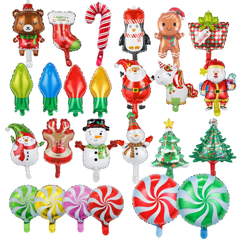 

Mini Christmas Foil Balloons Trumpet Snowman Gifts Box Pinwheel Candy Snowflake Festive Small Bulb Decoration For Home