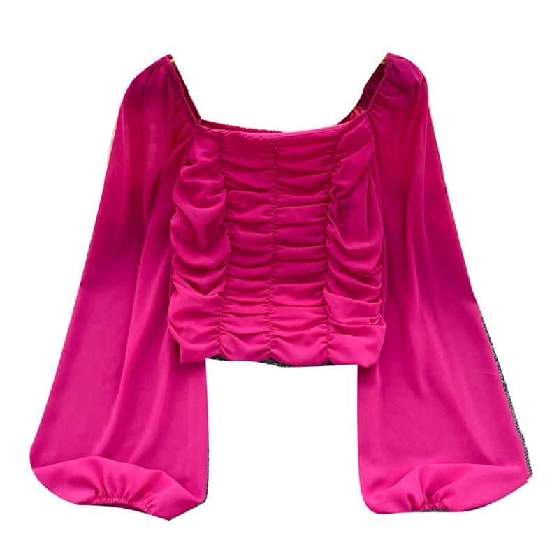 Женская однотонная блузка с квадратным вырезом и длинным рукавом