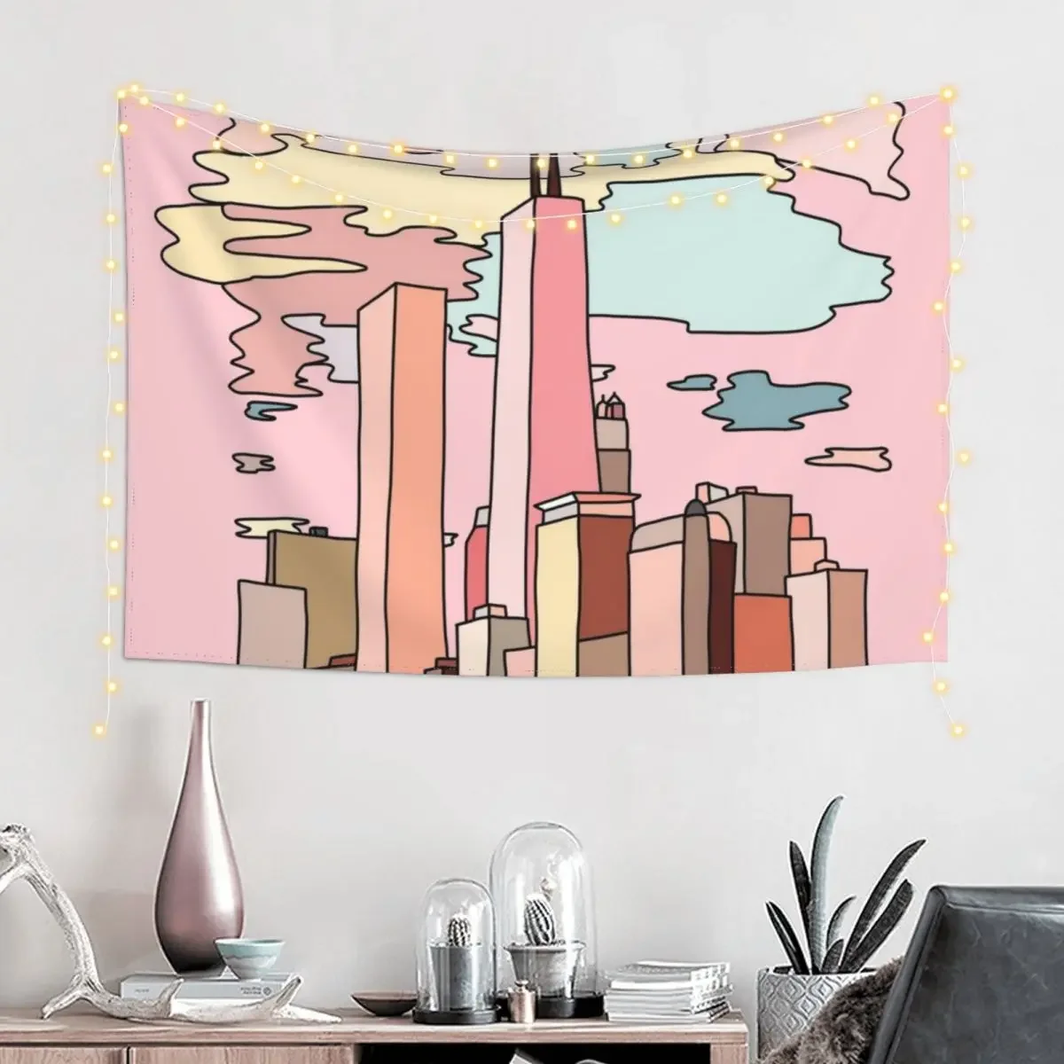 Чикаго закат от Sasa Elebea Гобелен для комнаты Эстетические украшения Украшение в