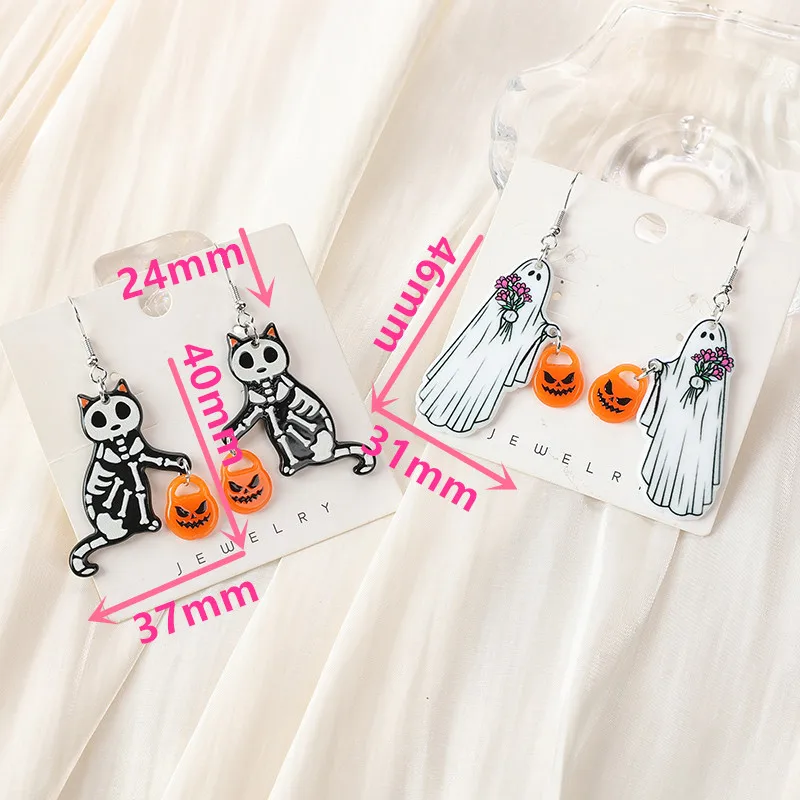 Висячие серьги на Хэллоуин 1 пара акриловые призраки и череп кошка с тыквой
