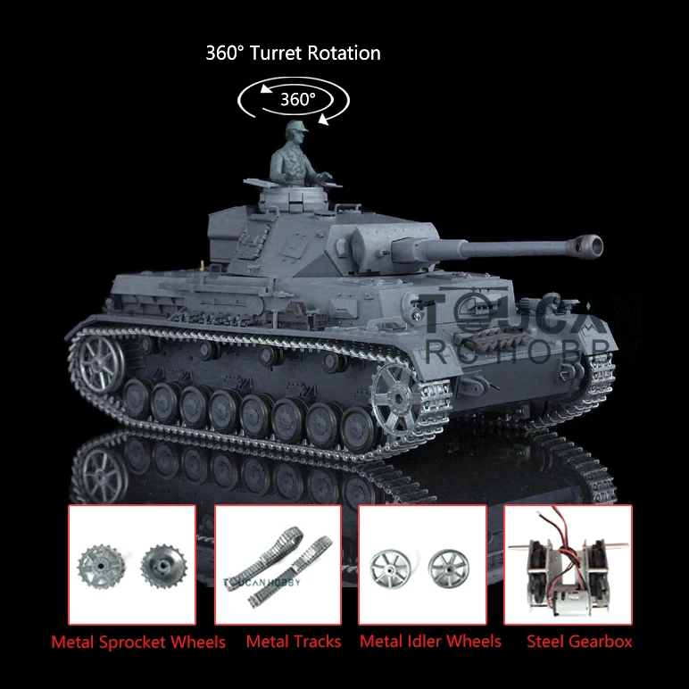 

HENG LONG Outdoor Battle 1/16 Scale 7.0 Upgraded Panzer IV F2 RTR Radio Control Tank Model Toy 3859 W/ 360° Turret TH17399-SMT7