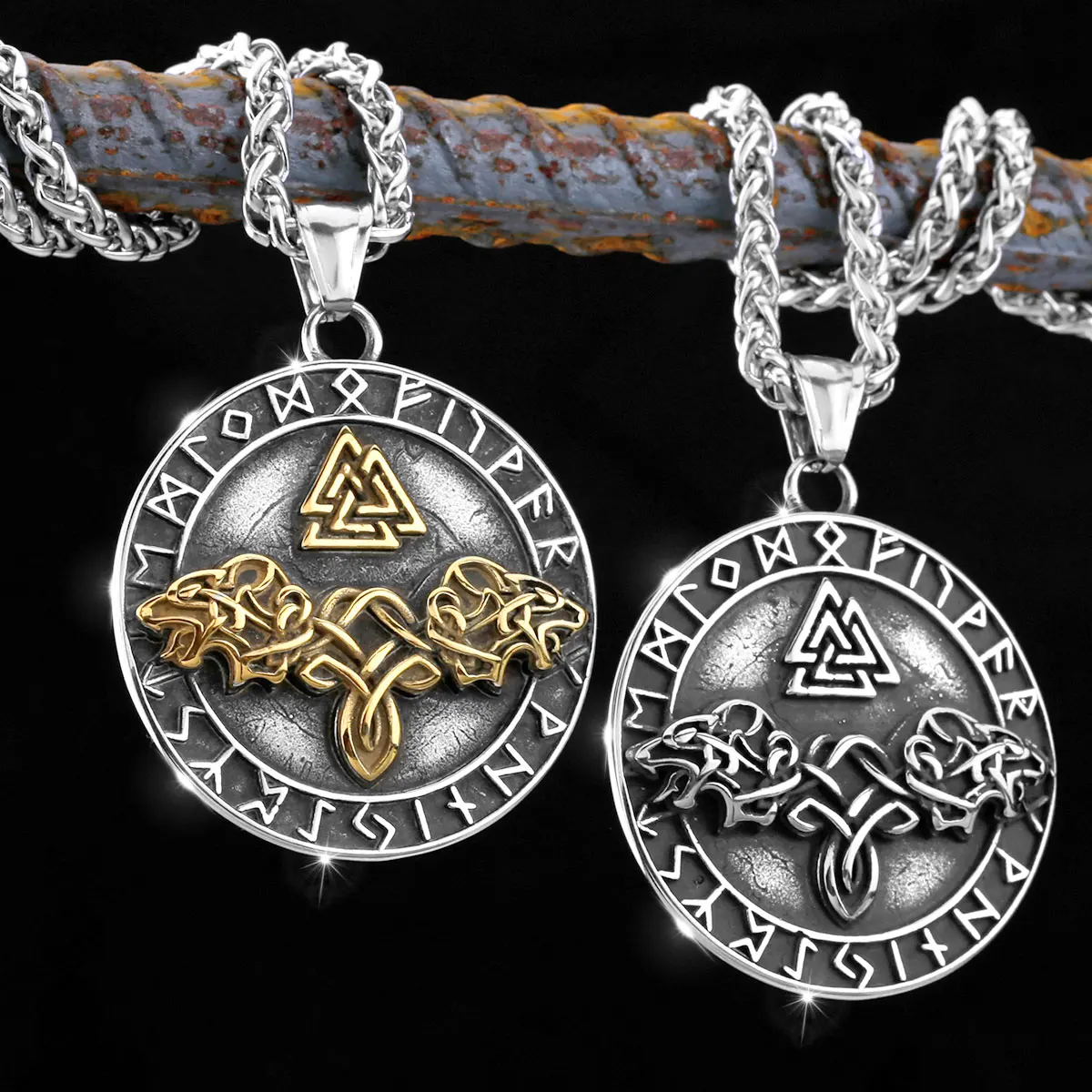 

Retro Viking Odin's Wolf Necklace Men Norse Mythology Vintage Runes Valknut Pendants Talisman Holder Jewelry Gifts Wholesale