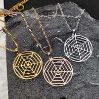 personalize round spider web pendant necklace stainless steel box chain mns silver gold necklaces fashion hip hop jewelry women