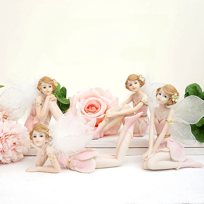 

Flower Fairy Angel Figurines Home Ornament Fairy Garden Miniatures Resin Beautiful Girl Figurines Wedding Gifts