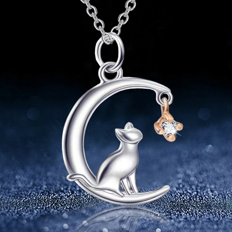 

Fashion Creative Cute Moon Cat Pendant Necklace Anniversary Party Gift