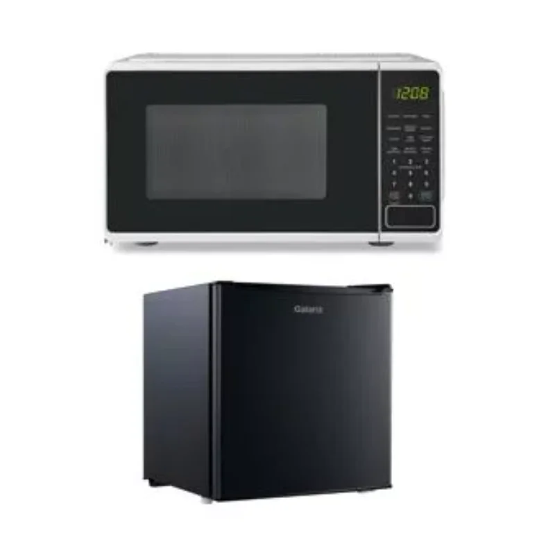 

Mainstays 0.7 Cu ft Compact Countertop Microwave and Galanz 1.7 Cu ft One Door Mini Fridge Bundle refrigerator