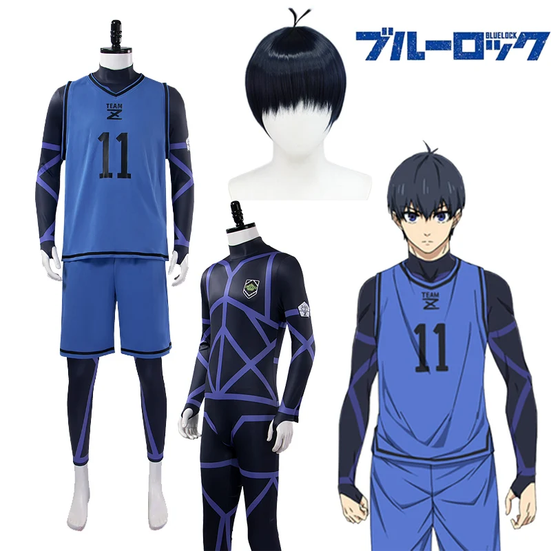 

Anime Blue Lock Isagi Yoichi Cosplay Costumes Wig Football Soccer Team Bodysuits T-shirt Uniform Halloween Costume Outfit