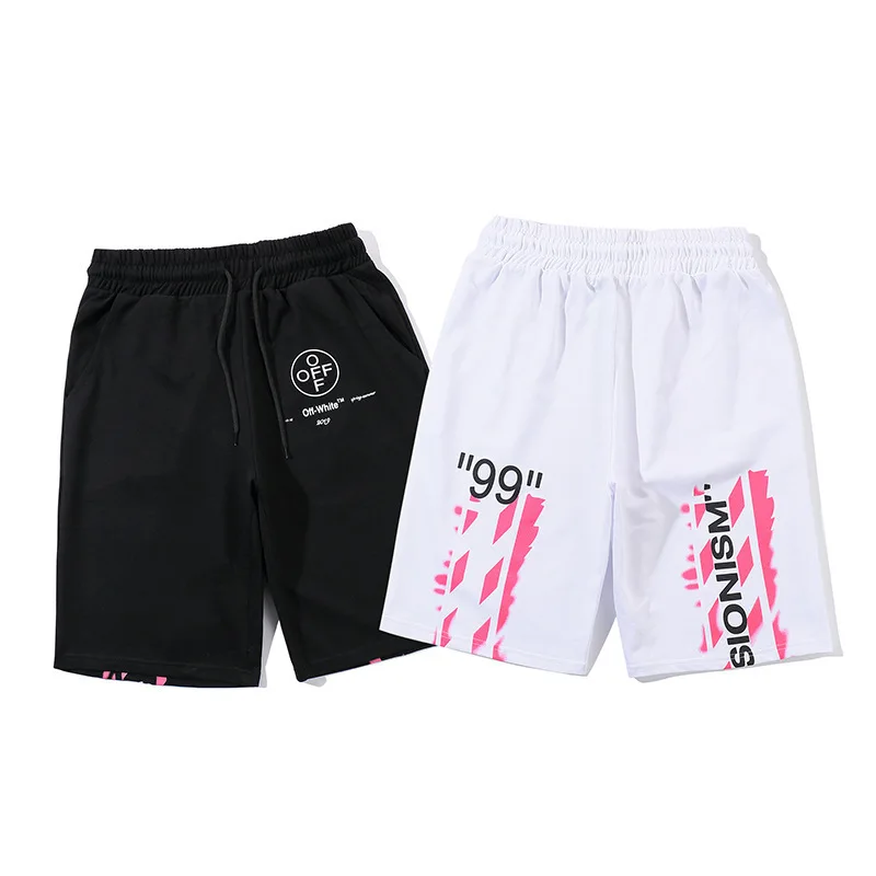 

Tide OFF pink graffiti print shorts men's and women's couples loose beach pants white five-minute pants