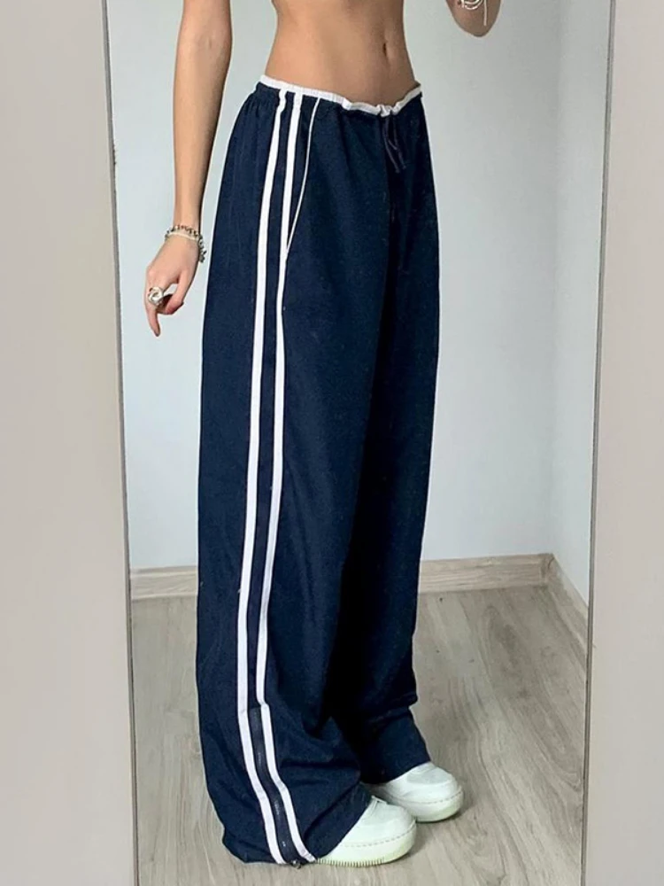 

Harajuku Baggy Trousers Side Stripe Elastic Low Waist Sports Sweatpants Streetwear Y2K Cargo Pants Korean fashion 2023
