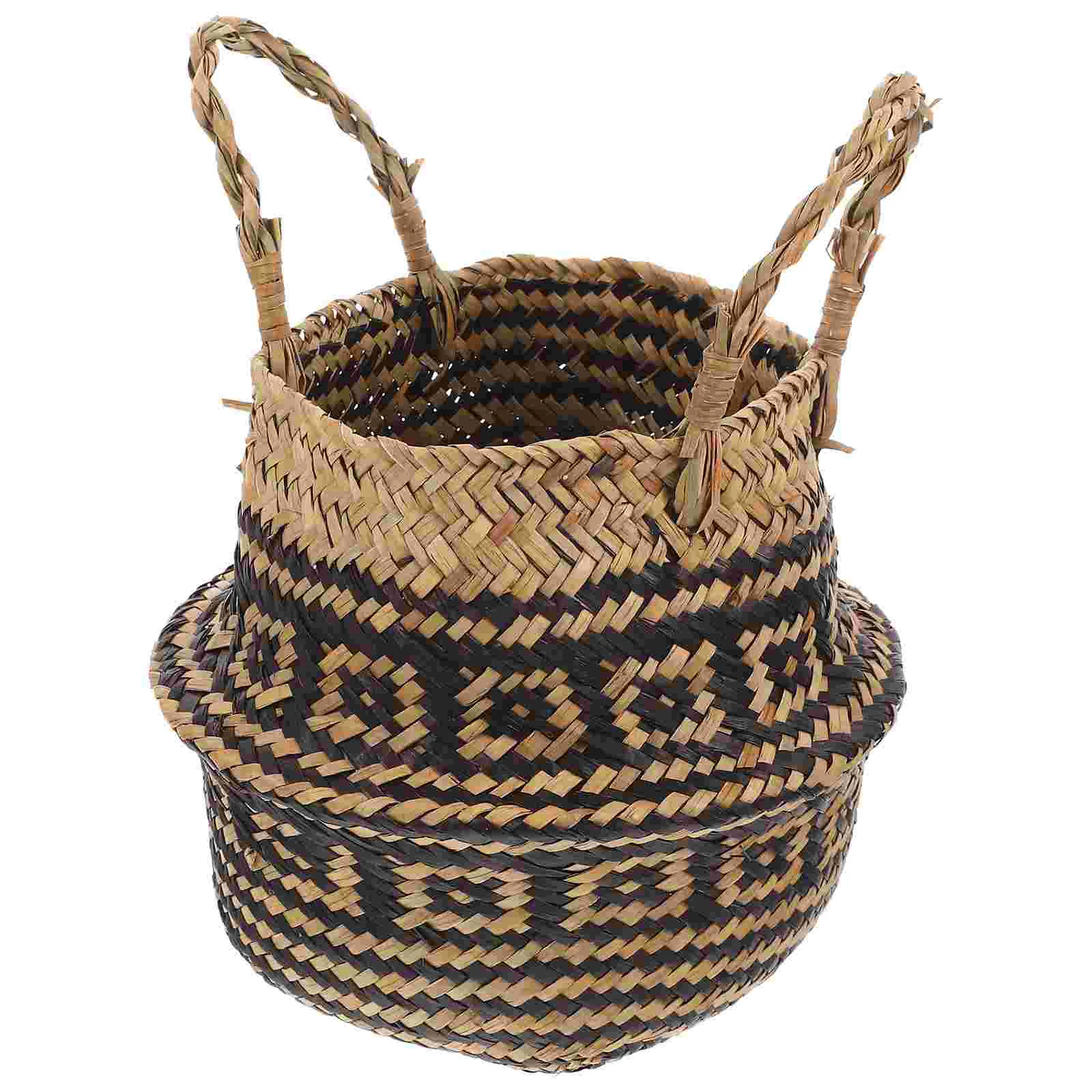 

Basket Basketsstoragegrass Indoor Woven Planterbellyhandles Decor Decorative Empty Gifts Wicker Pot Seagrass Cover Laundry