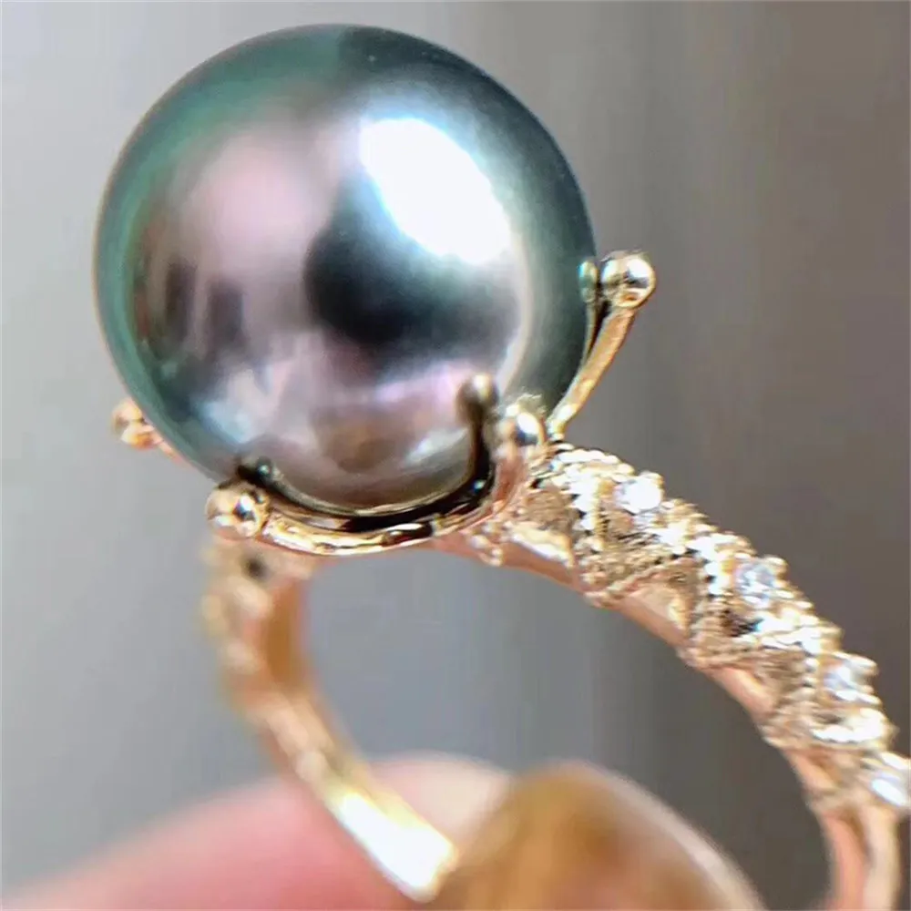 

S925 sterling silver wrapped real gold half hole bead holder ring handmade diy sticky crystal pearl inlay empty holder open ring