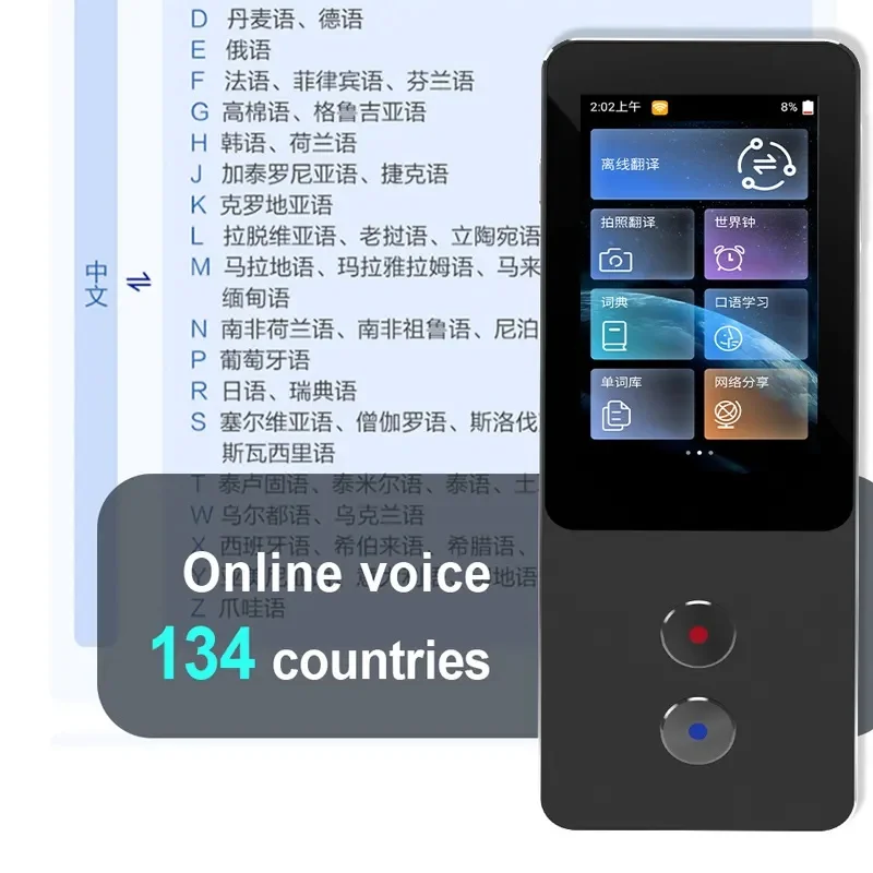 

Интеллектуальный переводчик голоса T9pro, портативный переводчик, Wi-Fi онлайн 134/офлайн 10 языков, устройство взаимного перевода