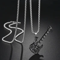 punk rock black guitar necklace stainless steel fashion musical instrument bass pendant long chain jewelry gift dropshipping