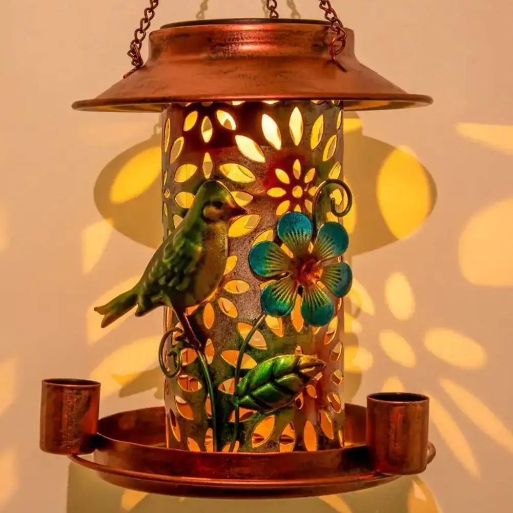 

Outdoor Iron Hanging Magpie Bird Feeder Retro Lantern Backyards Painted Design Garden Lamp Hummingbird Feeder Solar Decorat D9o1