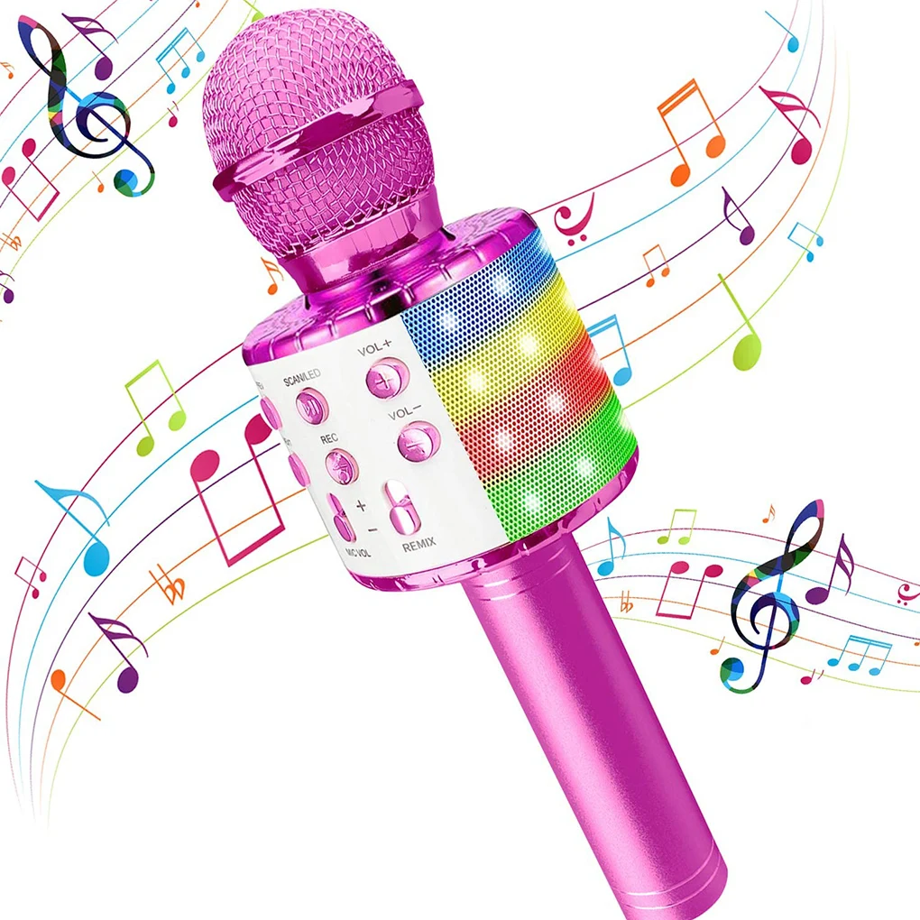 

Wireless Karaoke Microphone Bluetooth-compatible Handheld Speaker Home KTV Player with Dancing LED Lights Record Function