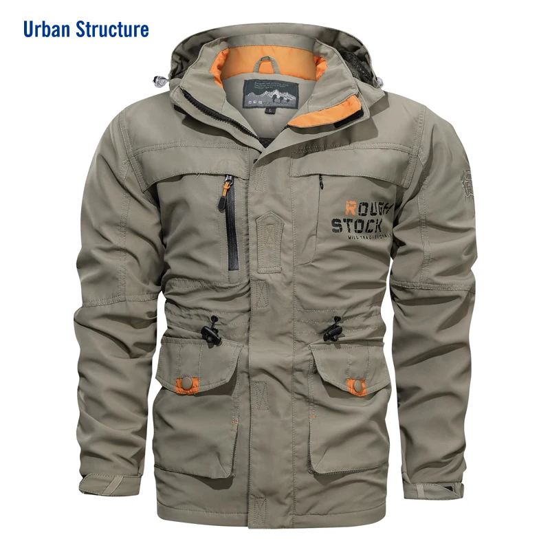 2022 Autumn Men's Tactical Hooded Outdoor Coats Spring Fall Windbreaker Jacket Cargo Stand Collar Military Bomber Jackets Coat