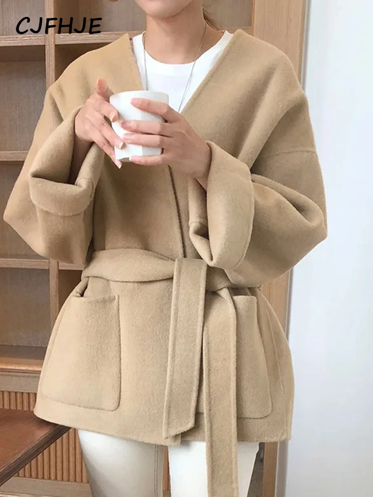 Куртка CJFHJE цвета хаки с V-образным вырезом женское Новое модное осеннее