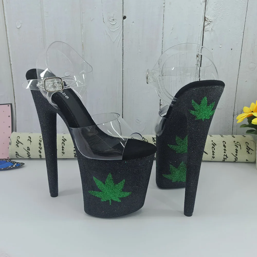 Leecabe  Black Glitter style high heel sandals 20cm sexy model shoes pole dance shoes