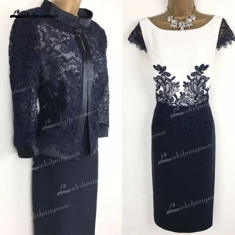 

Великолепное платье-футляр контрастных цветов для матери невесты с пиджаком из двух частей кружевные платья до колен для свадебной вечеринки lakshmigown