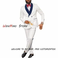 mens double breasted suit 2 piece wedding groom tuxedo white slim fit blazer pants suit formal business workwear jacket