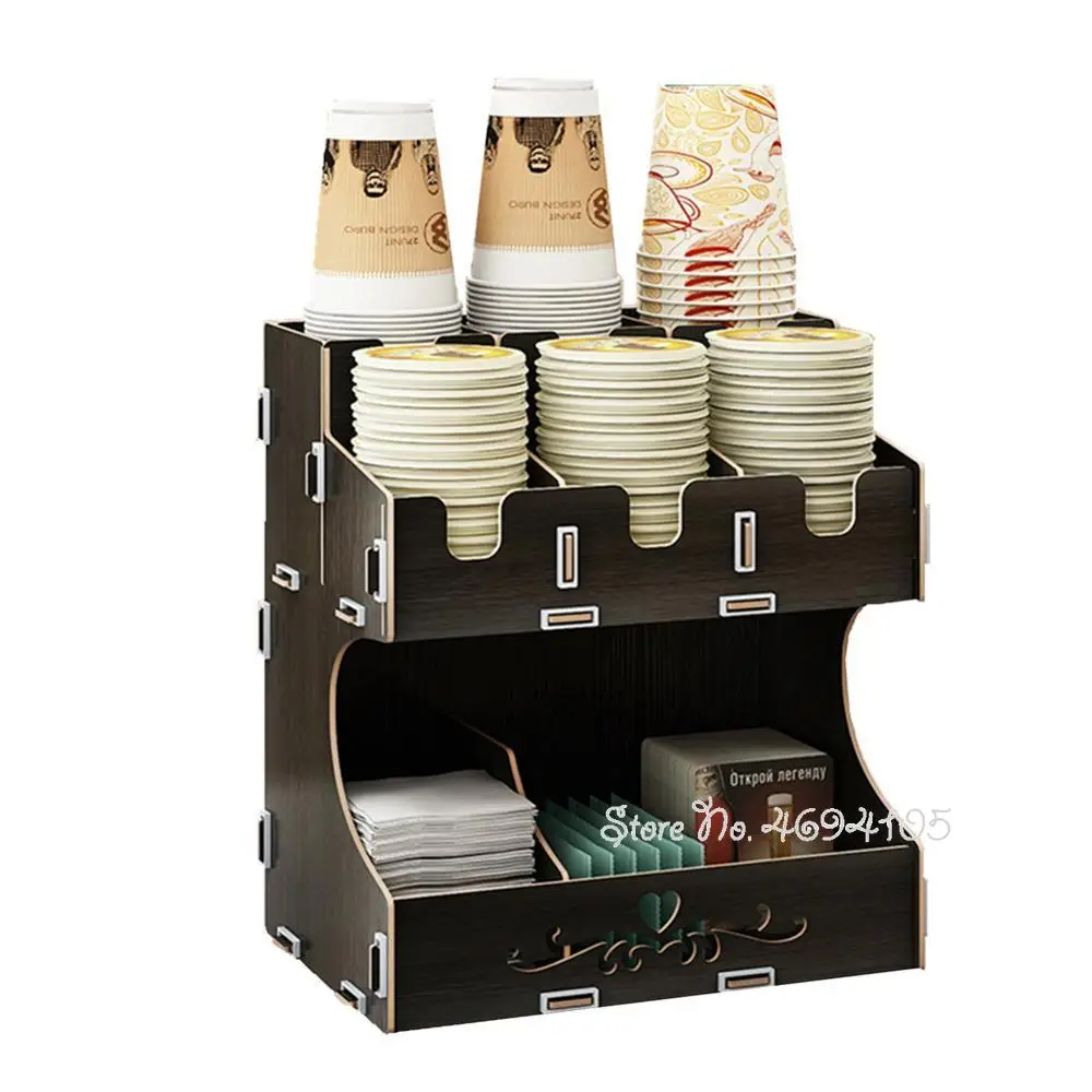 

Multi Wooden Disposable Cup Holder desktop Creative Compartments Coffee Drink Paper Cups and Drinking Straws DIY Cup Holder