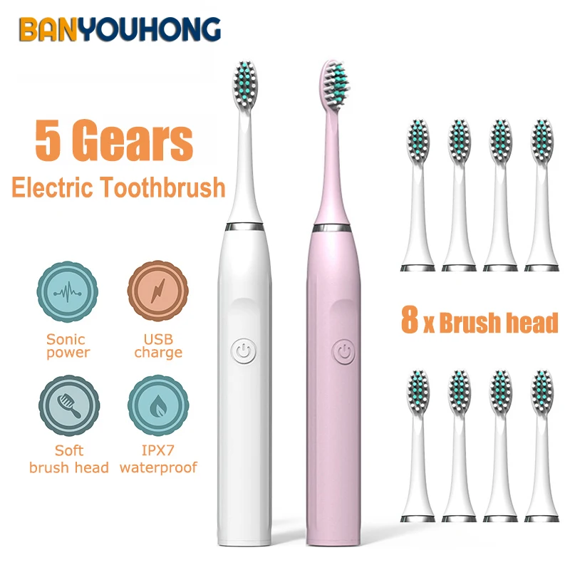 Sonic Electric Toothbrush for Adults Children Ultrasonic Automatic vibrator Whitening USB Rechargeable Waterproof 8 Brush Heads