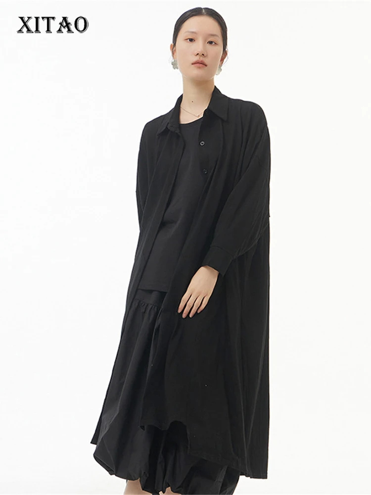 

XITAO Pleated Dress Fashion Black Small Fresh Single Breast Goddess Fan Casual Style 2022 Solid Color Elegant Dress WMD7084