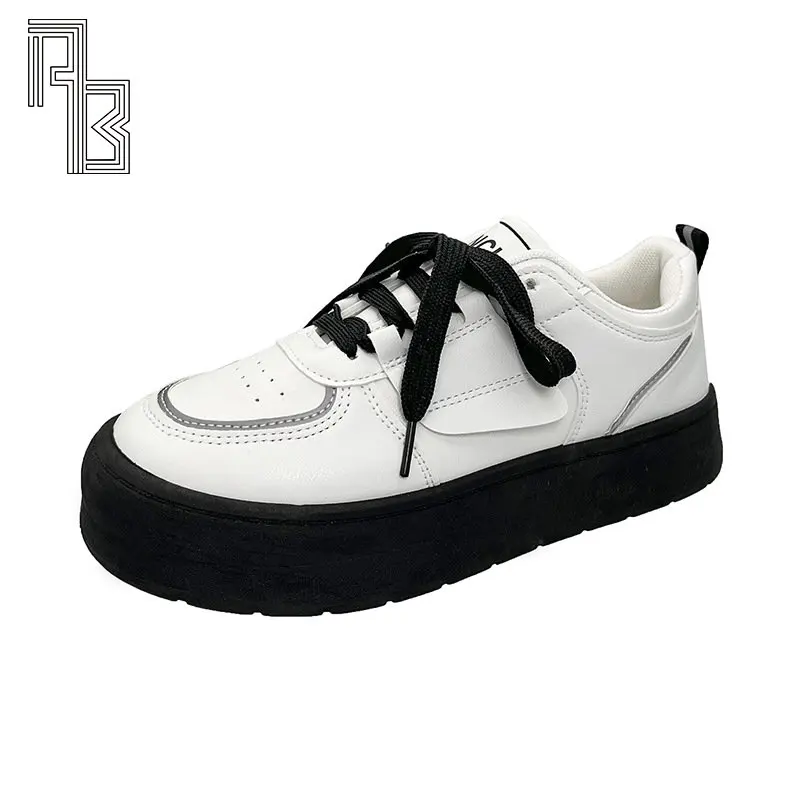 

Женские кроссовки из искусственной кожи на толстой подошве, белые, Нескользящие и износостойкие дышащие кроссовки с низким верхом в британ...