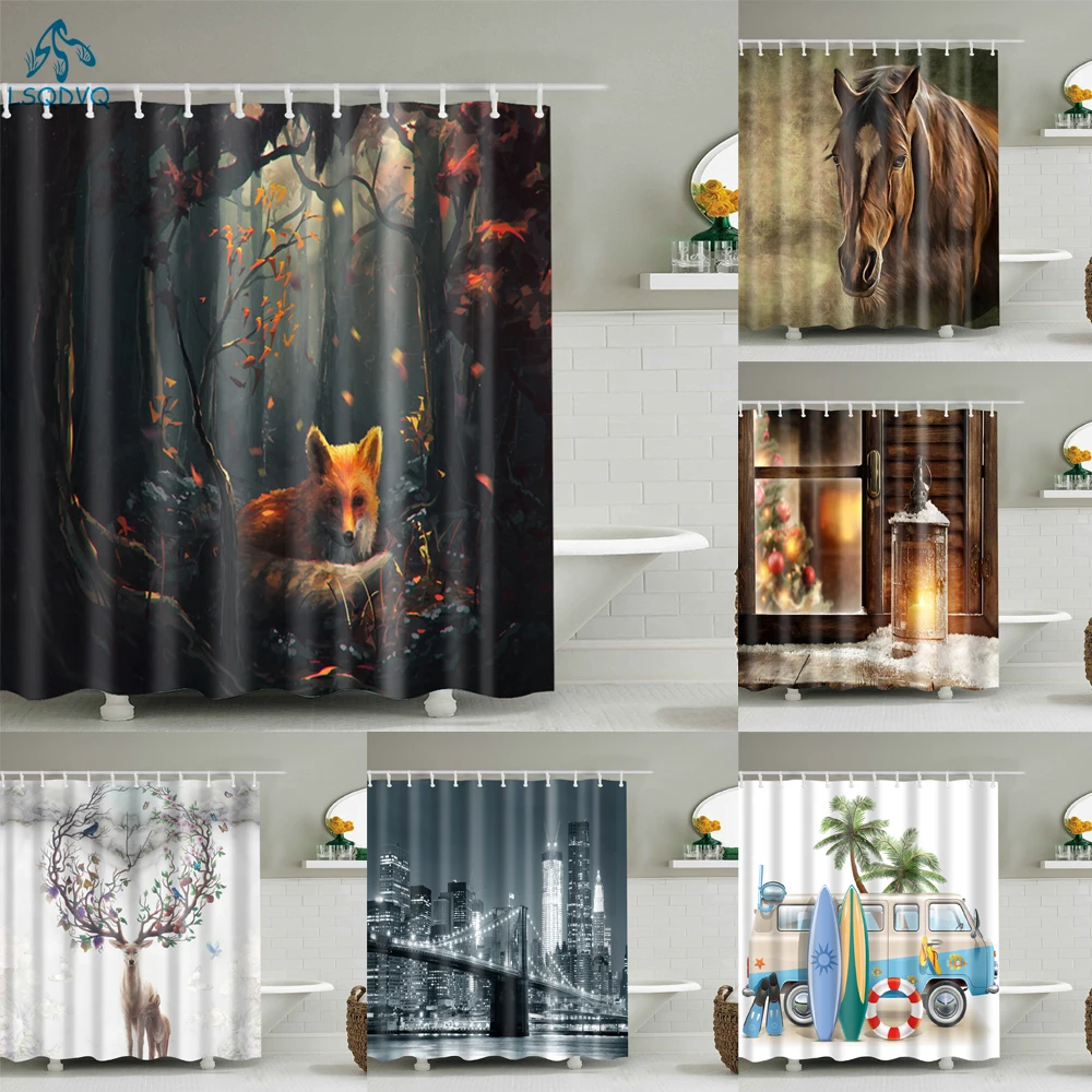 Веселая Рождественская елка животные лошадь слон Европейское здание душевая