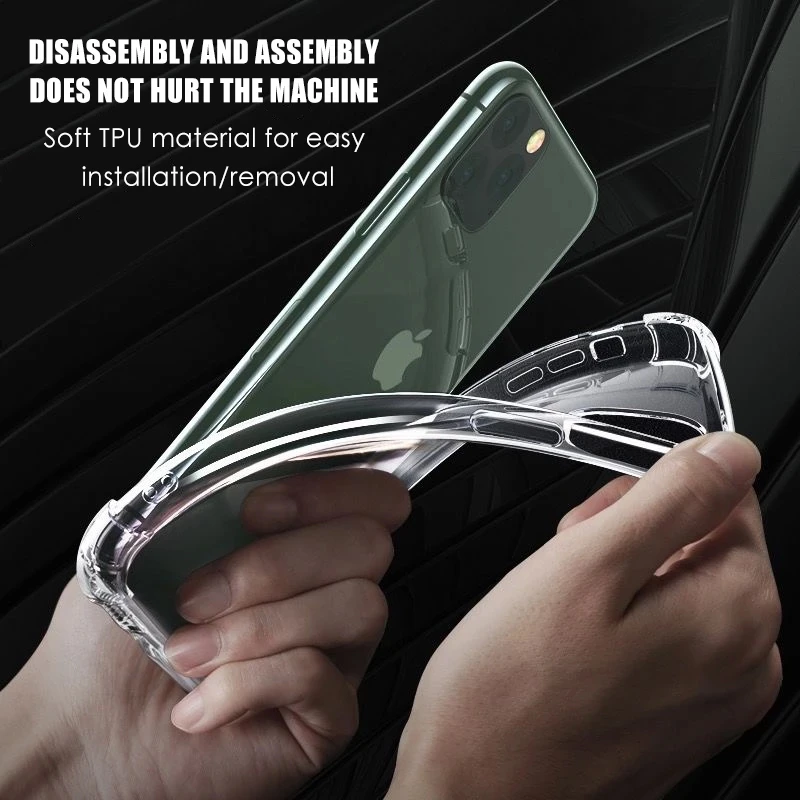 10pcs/lot Clear Shockproof Case for iPhone 13 12 11 14 Pro Max XR 7 8 Plus Clear Anti-knock Phone Shell Soft TPU Back Cover