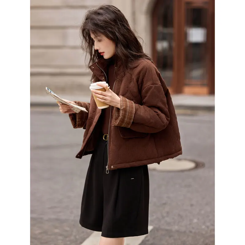 Su Xingdi Paradise Winter Loose Fashion Stand Collar Cotton-Padded Coat Slimming Top Korean Sle Short Rhombus Plaid Cotton-... |
