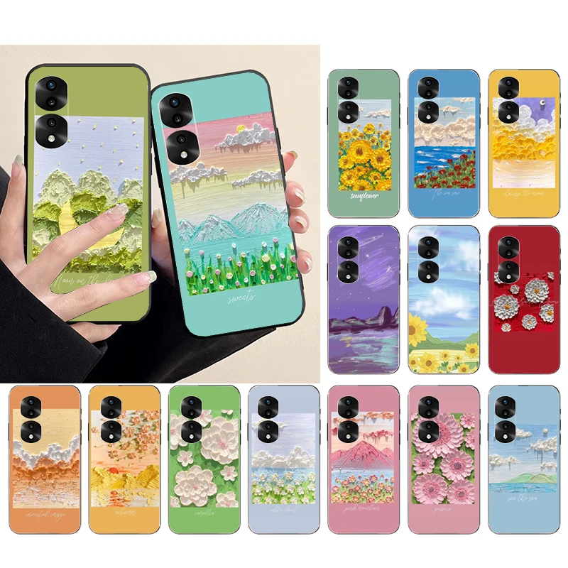 

Phone Case for Huawei Honor X9 X8 X7 X6 70 50 60 Pro 10X 20 Lite 8A 8S 8X 9X 9A 9S 10i Oil painting Flowers Cloud Capa Funda