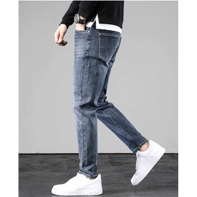 Streetwear Men 2022 Fashion  New Pattern Recreational Blue Pants Elastic Force Straight Cylinder Comfortable Jeans Autumn Female
