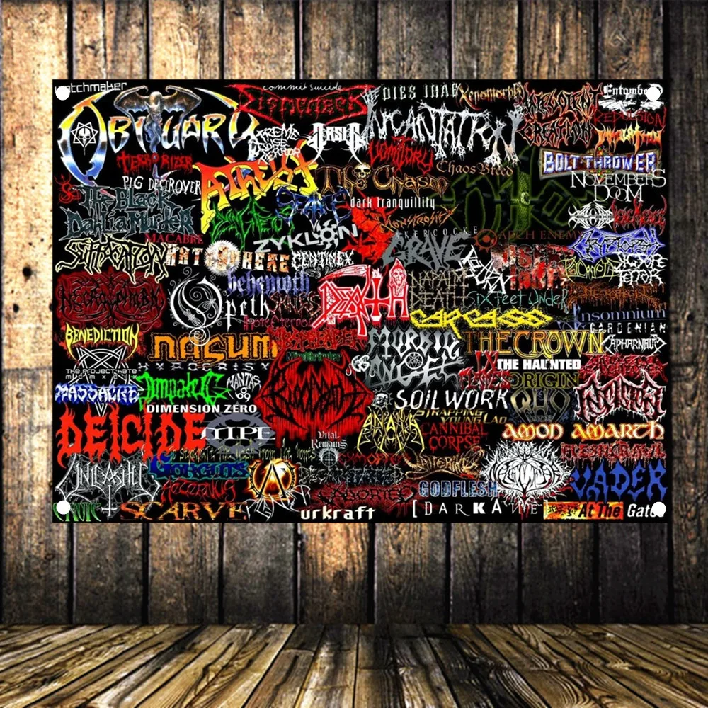 

Vintage Metal Band Logos Poster Wall Decoration Tapestry Rock Music Poster Canvas Paintings Print Art Flag Band Banner Gift