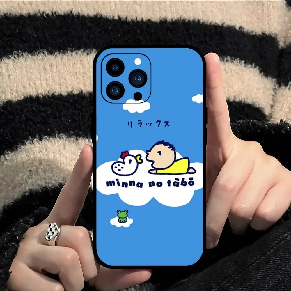Чехол для телефона Miniso Cartoon Minna No Tabo iPhone Mini 11 12 13 14 15 Pro XS Max X Plus SE XR Black Soft Shell