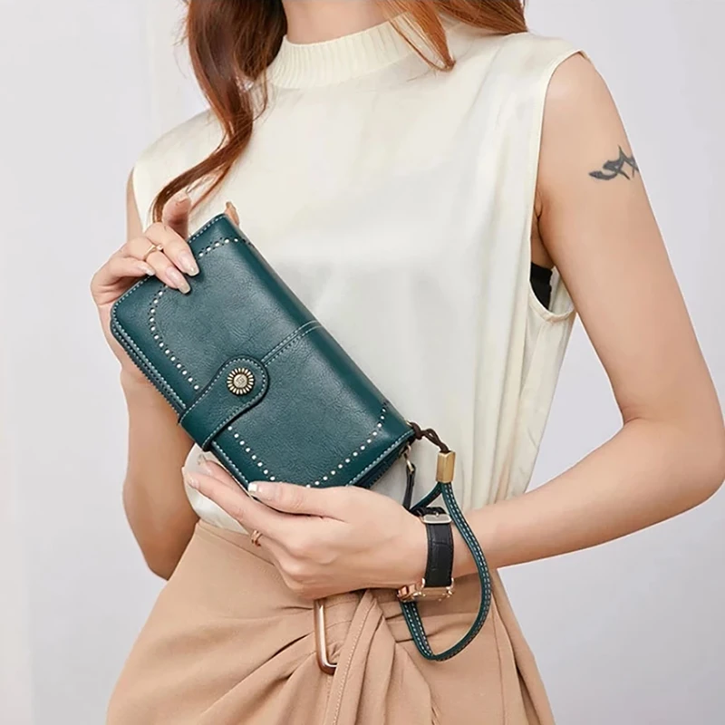 Ladies Zipper Purse Solid Color Card Pouch Long Section Wallet Hasp Female Money Bag RFID Anti-thief Wallets PU Leather Handbags