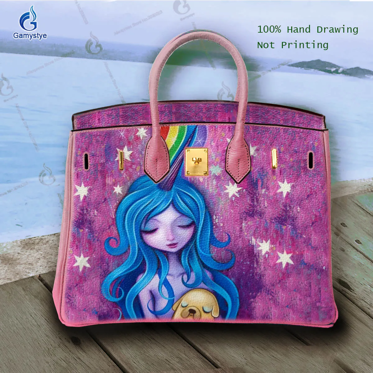 

Bags Handbags Women Famous Brands Female Togo Leather High Quality Designer Shoulder Crossbody Bag Hand Painting Unicorn Girl