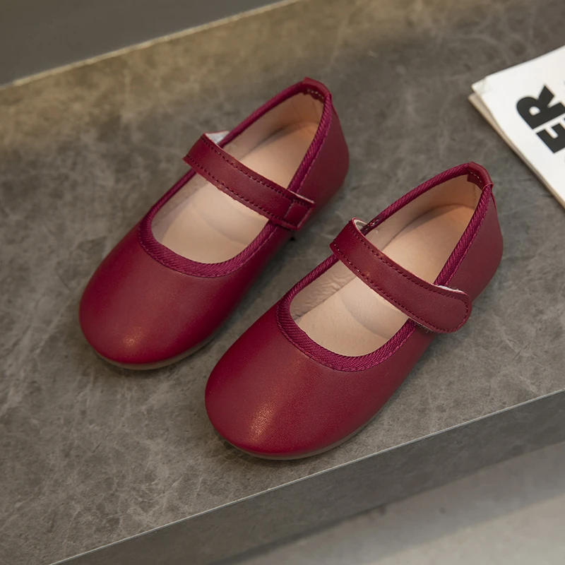 Little Girl's Mary Janes Soft Leather Plain Design Autumn Children Princess Shoes Light Round Toe Daily 21-30 Toddler Kids Flats