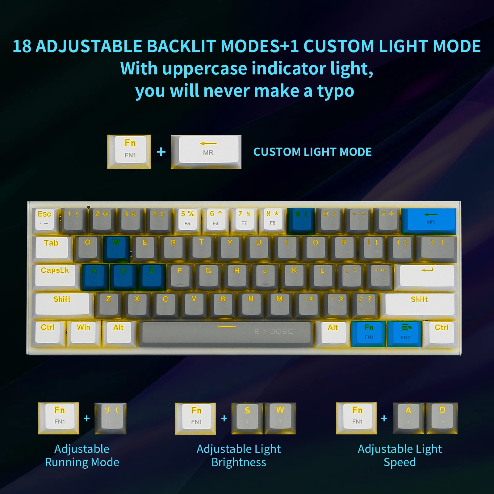 huo ji e yooso z 11 wired 60 mechanical keyboard tenkeyless design anti ghosting linear blue switch led backlit removable cable free global shipping
