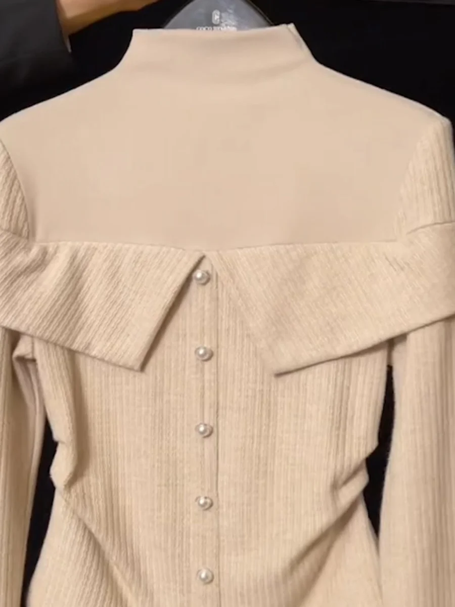 Плюс размер Новый этого года кремово-белый трикотаж с длинными рукавами для