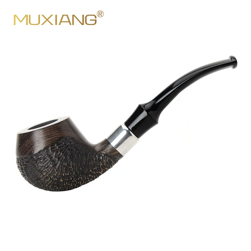 

MUXIANG Classic Handmade Pipe 10 Smoking Tools Kit Ebony Wooden Smoking Pipe with 9mm Filter Bent Saddle Stem Tobacco Pipe