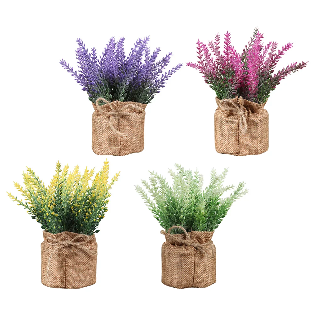 

4 шт., маленькие горшечные Цветочные украшения, реалистичное искусственное украшение лаванды, домашний цветок, бонсай