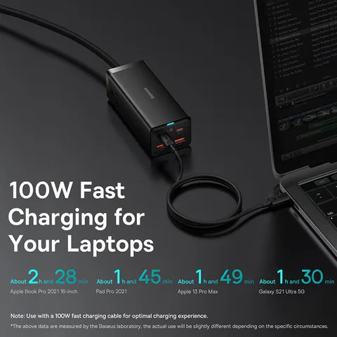 Baseus 100 Вт GaN3 Pro настольное зарядное устройство с удлинителем, зарядная станция с американской вилкой, быстрое зарядное устройство для iPhone 16 15 14 Xiaomi Samsung ноутбука